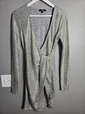 Trixxi Silver Metallic Draped Dress Size Small